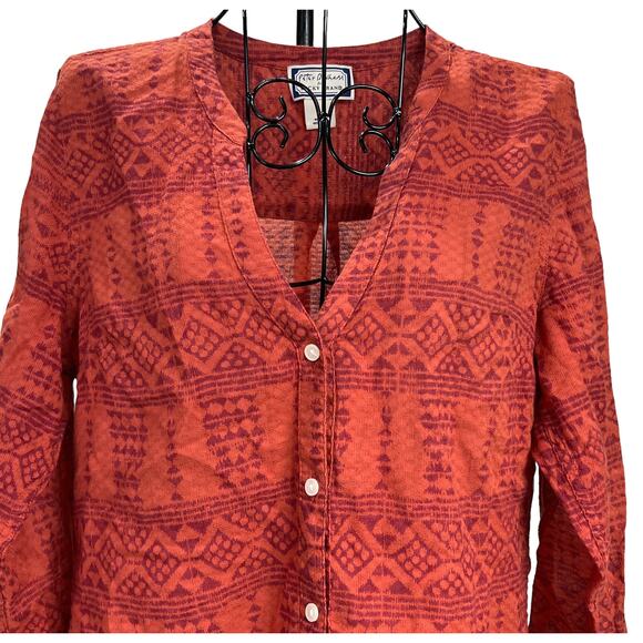 Lucky Brand X Peter Dunham Collaboration Aztec Tribal Button Up Collarless Shirt - Picture 4 of 12